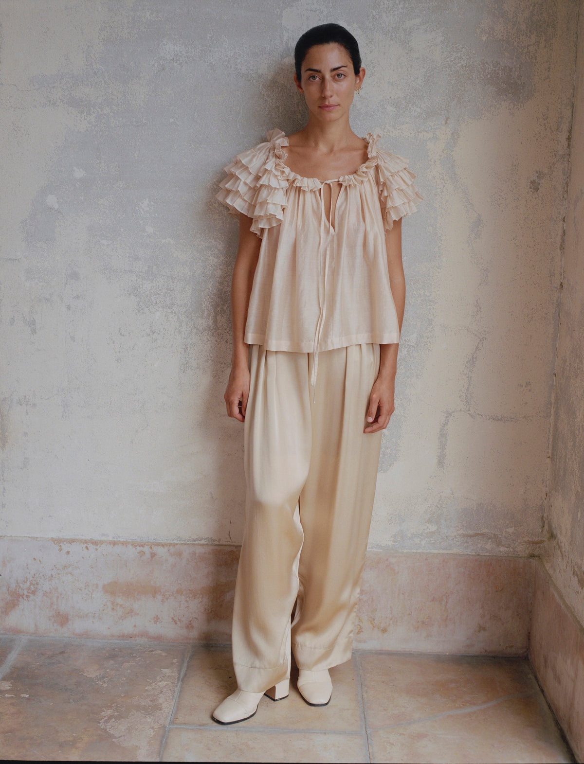 Sophie Short-Sleeve Ruffle Blouse