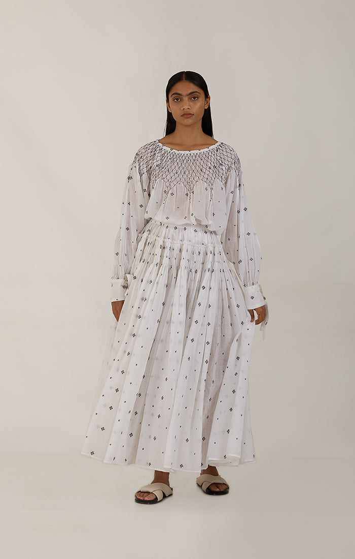Cecile Smocked Jamdani Blouse